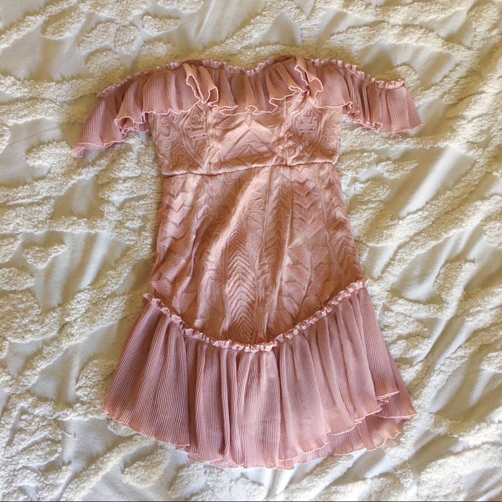 Lace Pink Off Shoulder Mini Dress